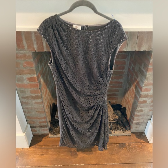 Suzi Chin for Maggy Boutique Grey Lace Crochet Overlay Side Rouch Dress size 10 - Picture 1 of 6